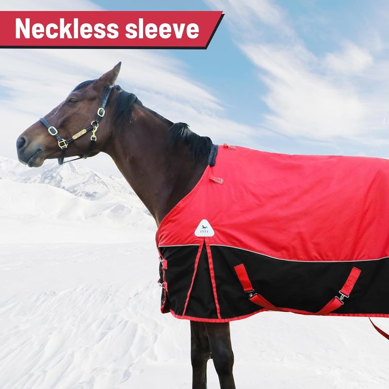 Jranter Surcingle Turnout Blankets for Horse,1680D Winter Horse Blanket, 300g / 14oz Warm Filling Liner, Medium Weight Waterproof, Red Horse Blanket for Real Horses,Warm US 81 in(EU 155 cm) - Image 4